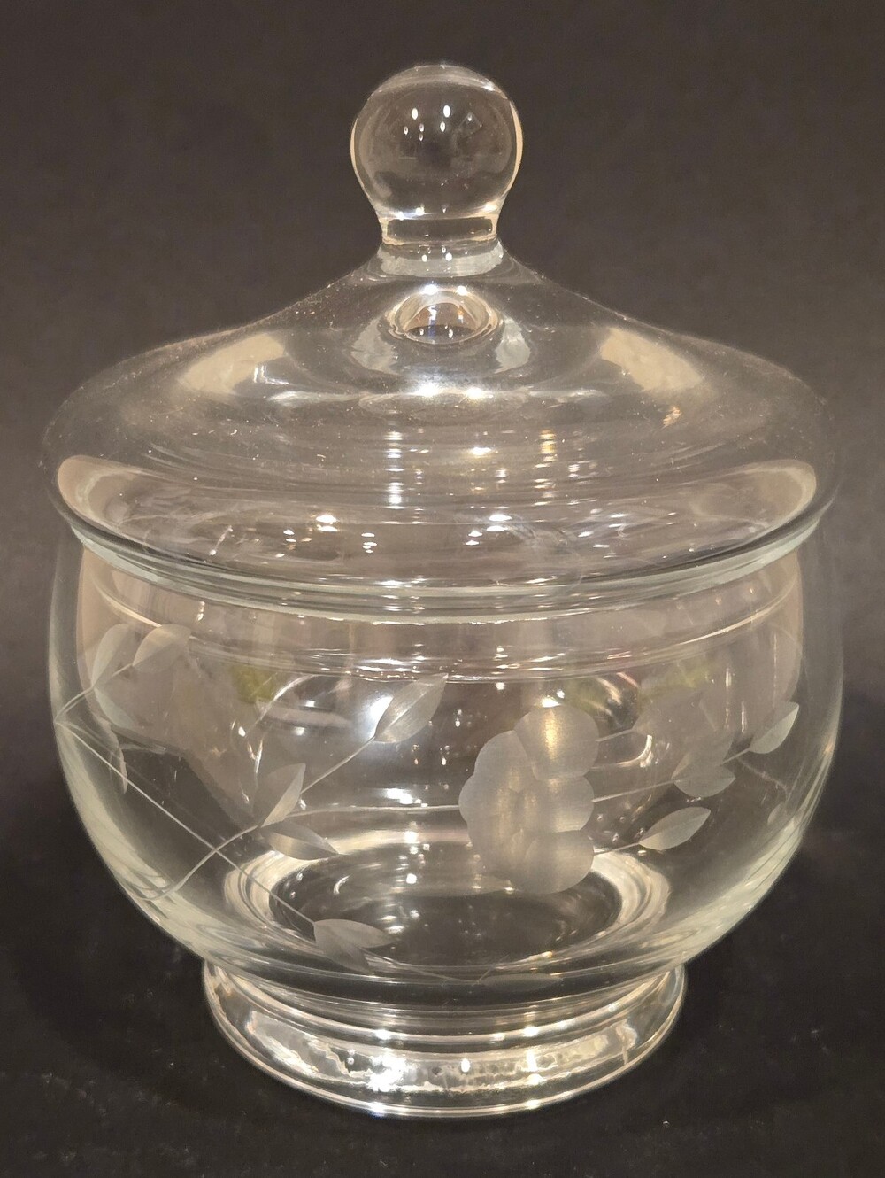 Vintage Princess House Etched Crystal Jar with Lid - Floral Leaf Design